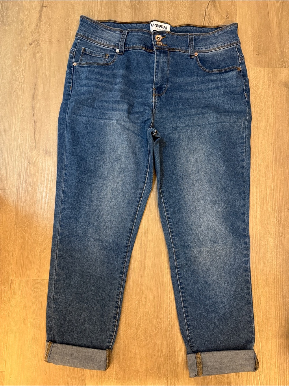 Sandpiper Women's Dark Blue Boyfriend Jeans - Relaxed Cuffed Style